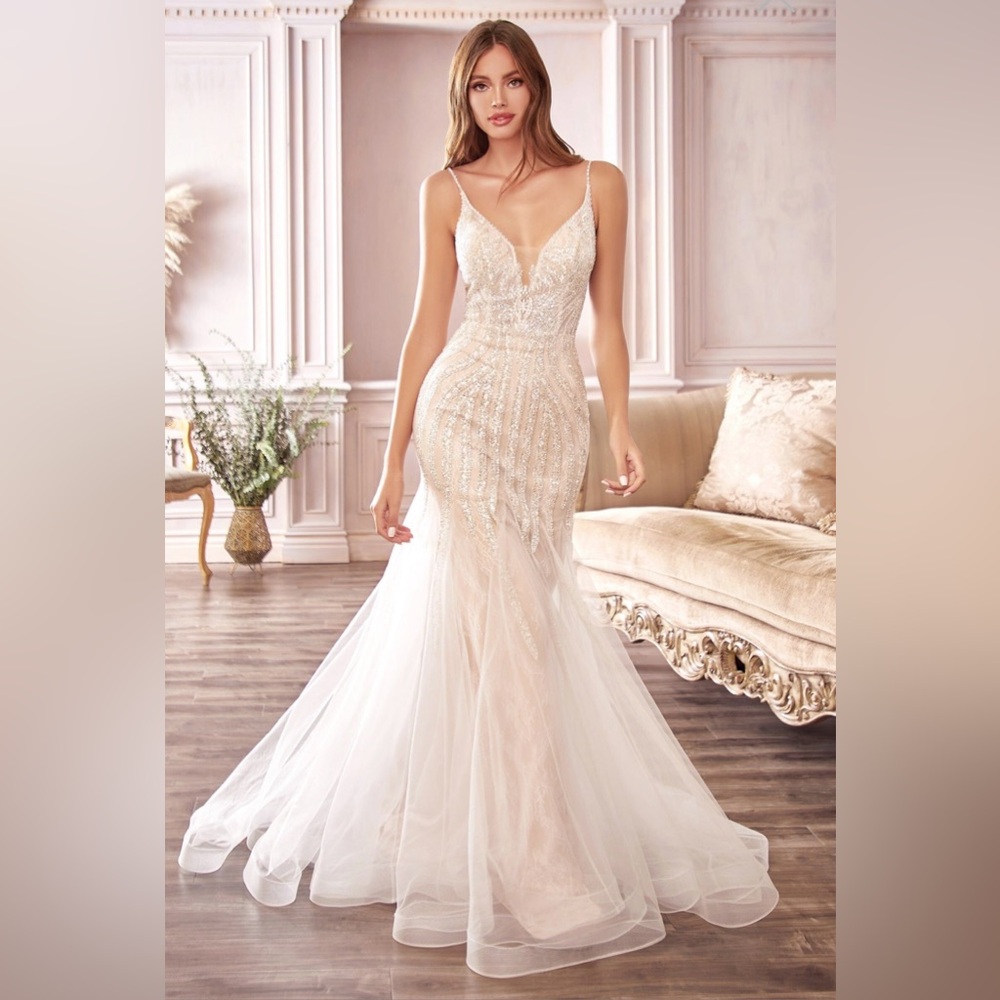 Mermaid Style Illusion Side Low V-Back Bridal Gown, NWT, size 4